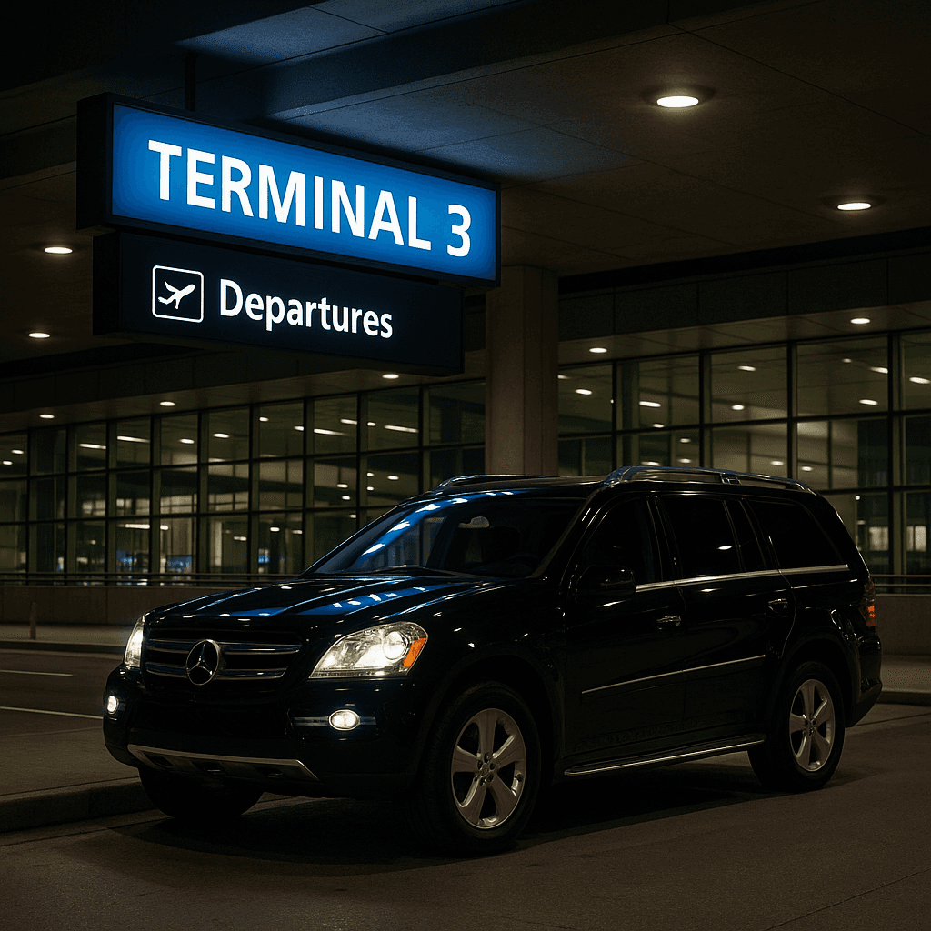 Mercedes-Benz GLS 450 parked curbside at night